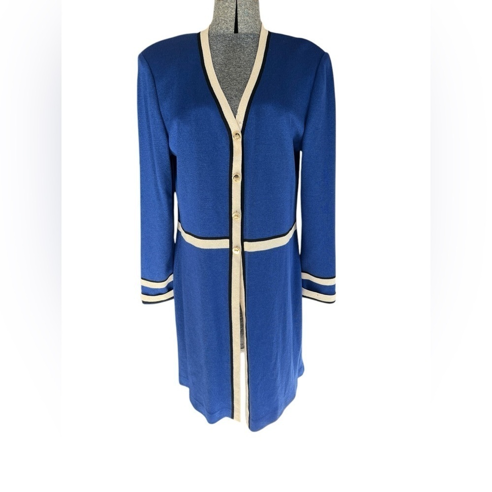 St John Blue Cardigan with Cream Trim Size 12